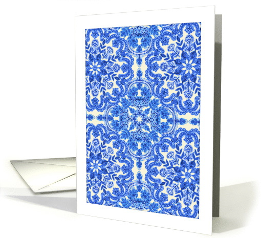 Cobalt Blue & White Floral Folk Art Pattern Blank Any Occasion card