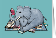 Cute Illustration of an Elephant Reading Books - blank inside card