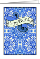 Happy Birthday to My Beautiful Daughter Blue & White Folk Art Pattern card