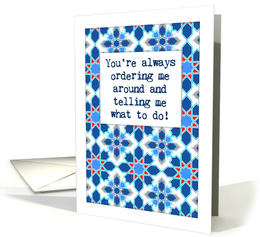 Happy Boss's Day Humor with Red Blue and White Geometric Pattern card