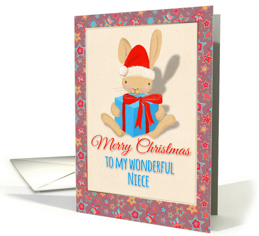 Merry Christmas to my wonderful Niece, cute bunny, gift, stars card