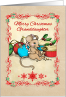 Merry Christmas Granddaughter with Mouse Illustration Love Joy & Pie card