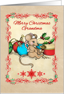 Merry Christmas Grandma with Cute Mouse Love Joy and Pie card