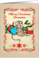 Merry Christmas Grandma, cute mouse illustration, love, joy & pie! card