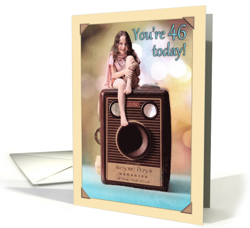Happy 46th Birthday with Cute Smiling Girl on Vintage Camera card