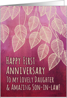 Happy First Anniversary to my Daughter & Son-in-law, pink watercolor card
