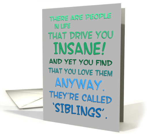 Happy Siblings Day Humor with Blue and Green Typography card (1569338)