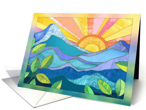 Colorful Sunrise and Mountain Collage Blank Inside Any Occasion card