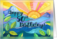 Sunrise and Mountain Collage, Happy 50th Birthday card
