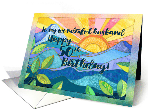 Sunrise and Mountain Collage, Happy 50th Birthday for Husband card