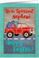 Happy Easter for Nephew with Giant Eggs in a Cute Red Truck card