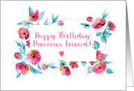 Happy Birthday Precious Friend, Watercolor Blossoms and Leaves card