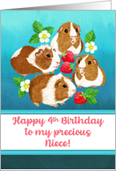 Happy 4th Birthday Precious Niece with Cute Guinea Pigs card