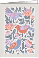 Blank Any Occasion Folk Art Style Bonny Little Birds and Blooms card