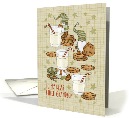 Christmas Wishes for Grandson with Gnomes Milk and Cookies card