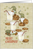 Merry Christmas with Cute Gnomes Enjoying Milk and Cookies card