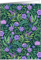 Blank Any Occasion Hummingbird Chintz Pattern in Purple and Green card