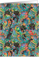 Blank Any Occasion Cute Black Cats in a Tropical Paisley Jungle card