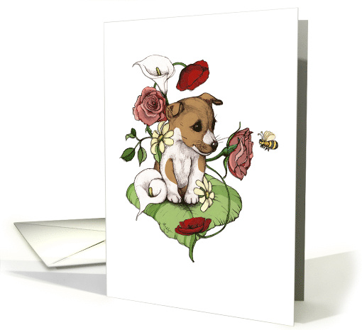Cute Puppy with Flowers Thinking of You card (698112)