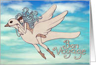 Bon Voyage! Girl flying on the back of a dove card