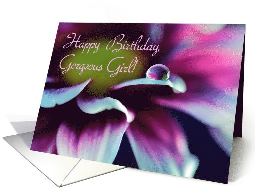 Happy Birthday Gorgeous Girl Macro Daisy Photo with Droplet card