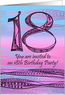 18th Birthday Invitation, doodles and patterns card