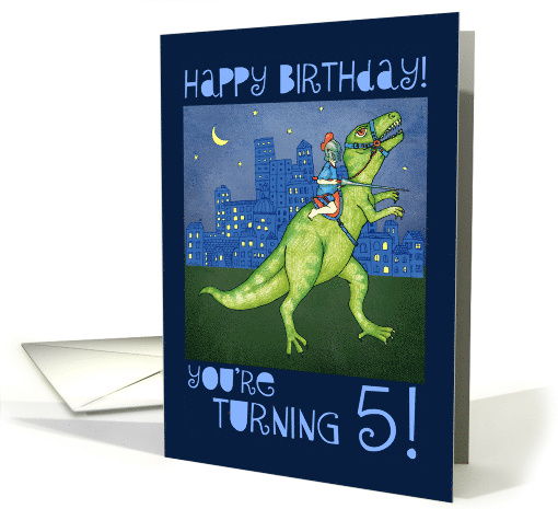 Happy 5th Birthday with Boy Knight Riding a Dinosaur card (946494)