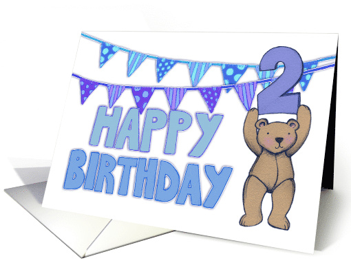 Happy Birthday for Two Year Old Boy with Cute Teddy and Bunting card