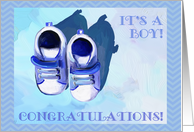 Congratulations on Your New Baby Boy with Painting of Blue Shoes card