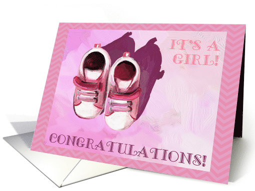 Congratulations on Your Baby Girl with Painting of Shoes in Pink card
