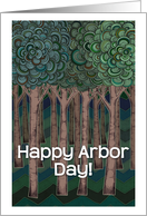 Happy Arbor Day, hand drawn doodle tree illustration card