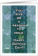 Happy Gotcha Day with Blue and Green Geometric Design card