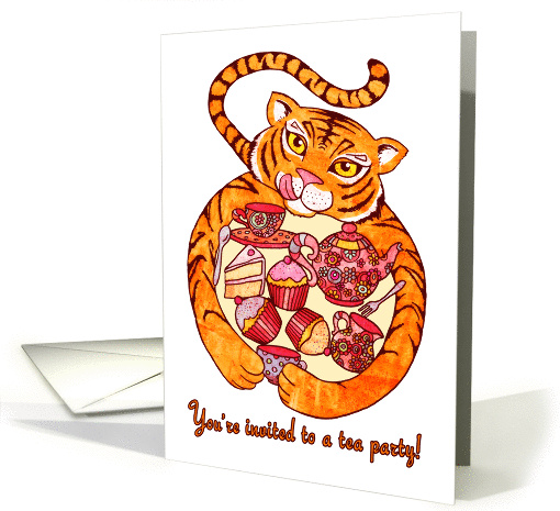 You're invited to a tea party, cute tiger, cupcakes,... (957825)