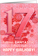 Happy 17th Birthday! Shades of pink and peach with flowers, patterns. card