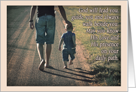 Christian Encouragement with Baby Walking on Country Road with Father card