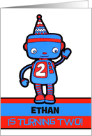Birthday party invitation, 2 year old, name customizable, cute robot card