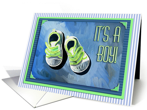 Birth announcement, It's a boy! Painted baby shoes, blue,... (968153)