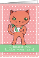 Broken Arm Get Well Soon with Cute Cat with Arm in Sling on Pink card