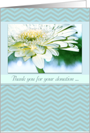 Thank you for your donation ... White daisy, blue, gray, chevron. card