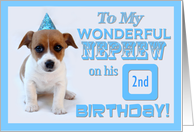 Happy Birthday Nephew, age customizable, cute puppy with hat Jack Russell card