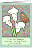 Sympathy, Loss of Daughter, White lily illustration with butterfly. card