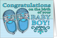 Congratulations on the Birth of Your Baby Boy with Stripy Blue Shoes card