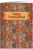Happy Thanksgiving! Autumn / Fall oak leaves, wood, banner card