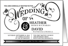 Black & White Fancy Floral Scroll Custom Wedding Invitation card