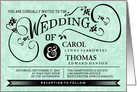 Mint Green & Black Fancy Floral Scroll Modern Wedding Invite card