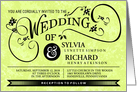 Lime Green & Black Fancy Floral Scroll Modern Wedding Invite card