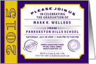 Purple & Gold Ticket Style Custom Graduation Invitation card