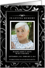 Thank You, Black & White Floral In Loving Memory Custom Photo Card