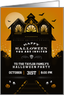 Halloween Spooky Orange & Black Haunted House Party Invitation card