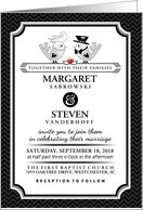 Black & White Wedding Love Birds Together With Their Families Invite card